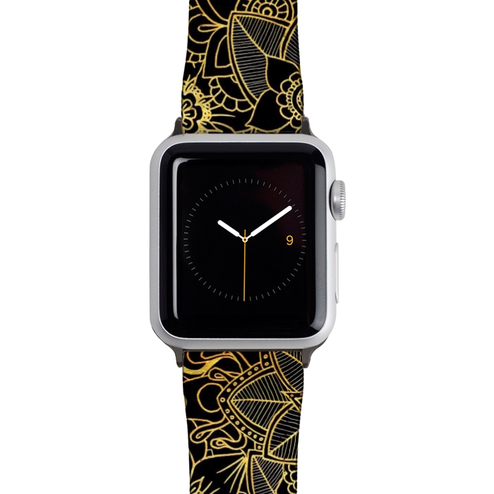 Watch 42mm / 44mm Strap PU leather Floral Doodle Gold G523 by Medusa GraphicArt