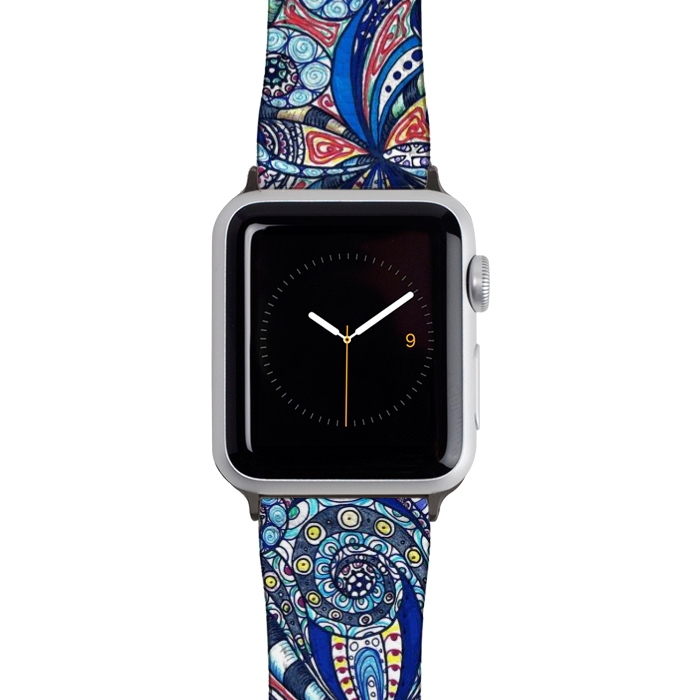 Watch 42mm / 44mm Strap PU leather Drawing Floral Zentangle G7B by Medusa GraphicArt