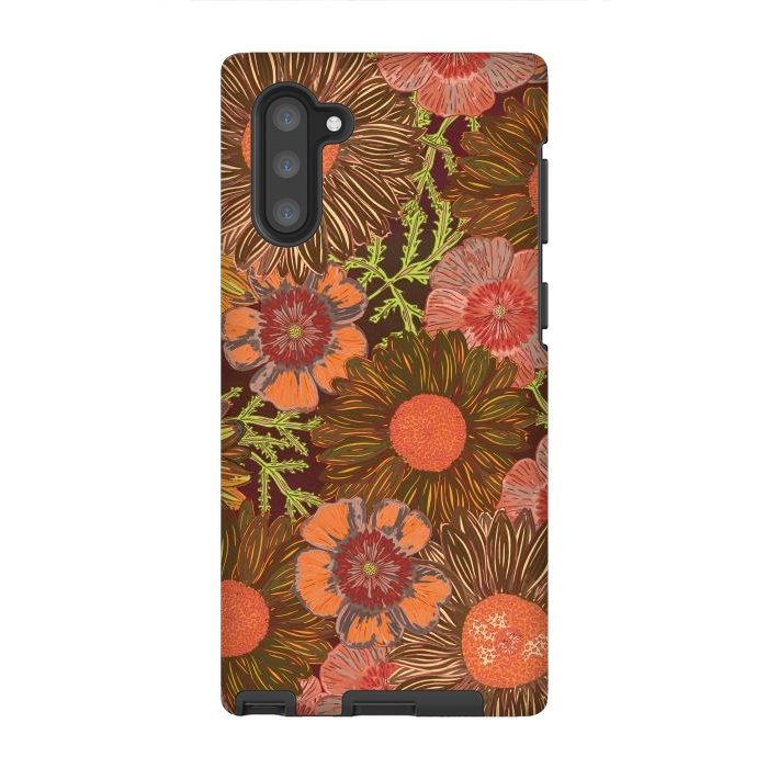 Galaxy Note 10 StrongFit Retro Dark Daisies by Lotti Brown