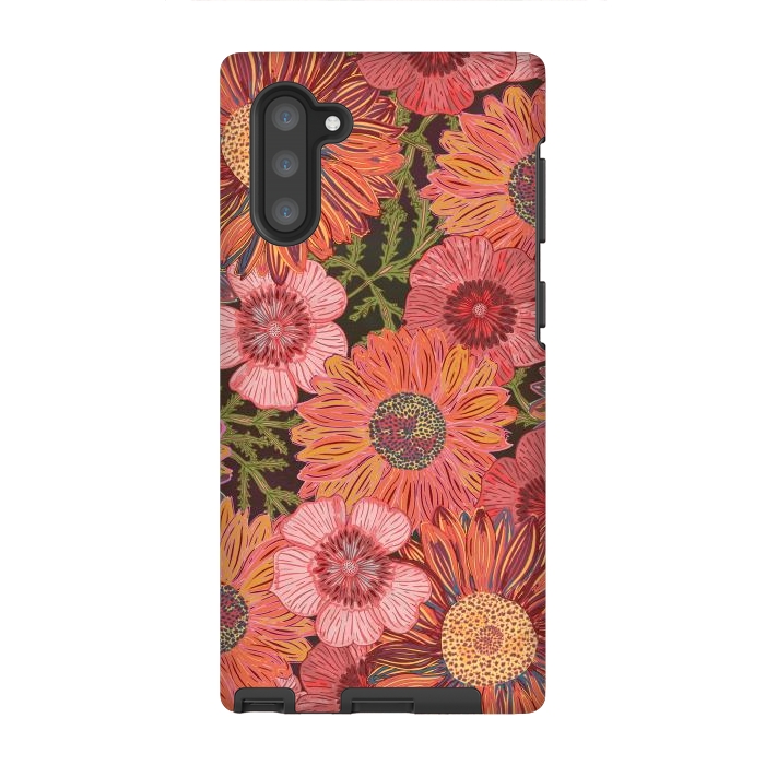 Galaxy Note 10 StrongFit Retro Pink Daisies by Lotti Brown