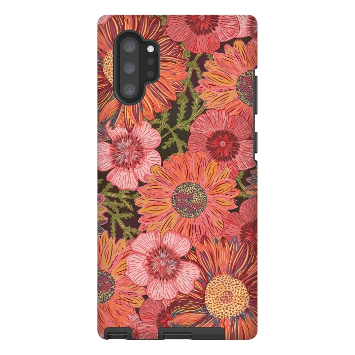Galaxy Note 10 plus StrongFit Retro Pink Daisies by Lotti Brown
