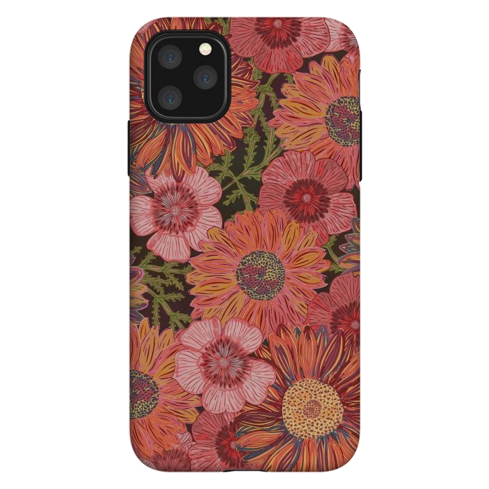 iPhone 11 Pro Max StrongFit Retro Pink Daisies by Lotti Brown