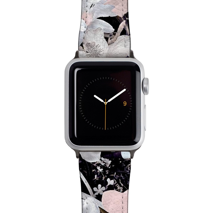 Watch 38mm / 40mm Strap PU leather Dark flowers II by Susanna Nousiainen