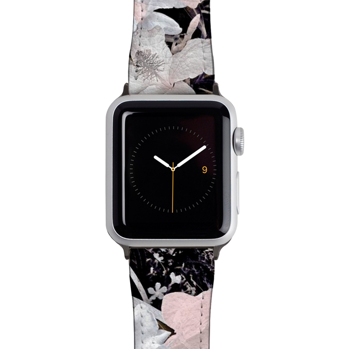 Watch 42mm / 44mm Strap PU leather Dark flowers II by Susanna Nousiainen