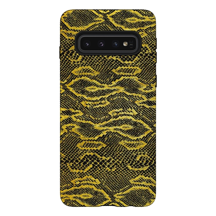 Galaxy S10 StrongFit Black and Gold Snake Skin I by Art Design Works