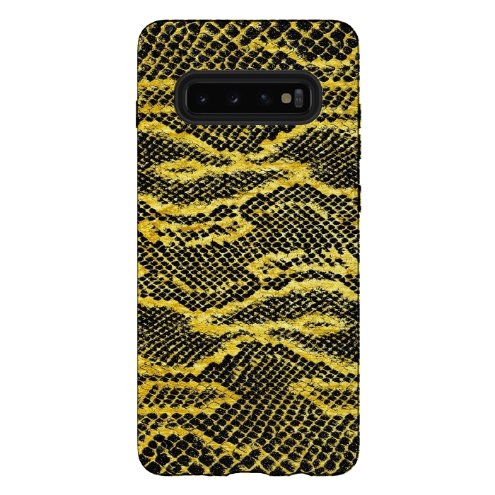 Galaxy S10 plus StrongFit Black and Gold Snake Skin II by Art Design Works