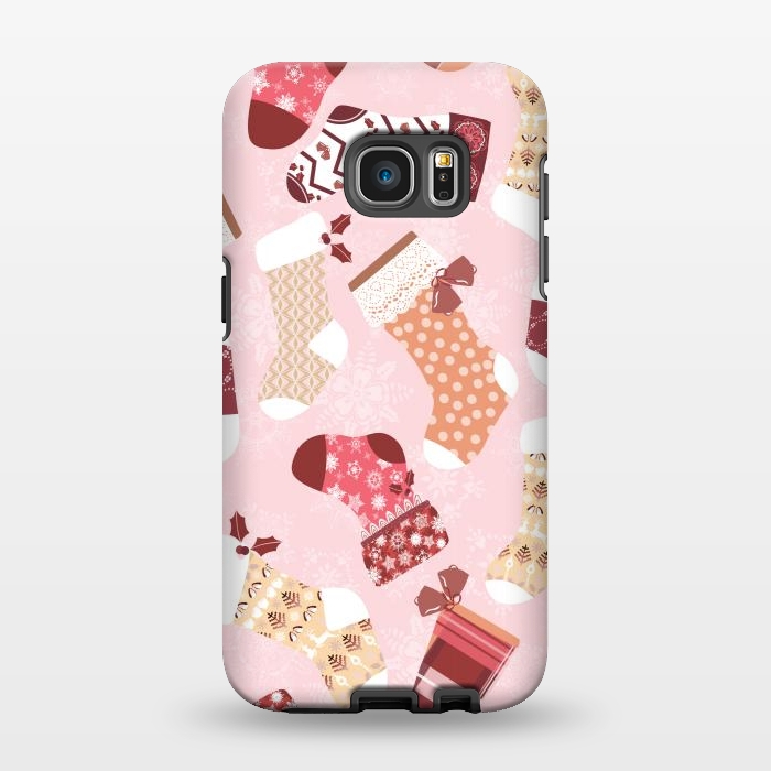 Galaxy S7 EDGE StrongFit Christmas Stockings in Pink and Orange by Paula Ohreen