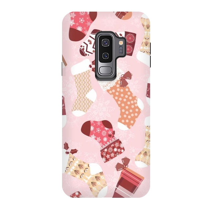 Galaxy S9 plus StrongFit Christmas Stockings in Pink and Orange by Paula Ohreen