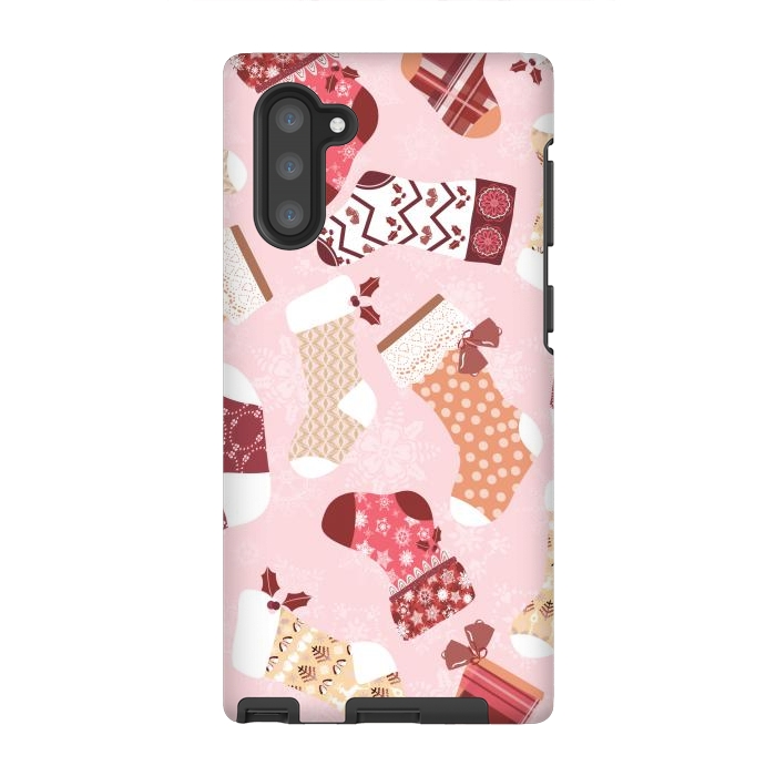 Galaxy Note 10 StrongFit Christmas Stockings in Pink and Orange by Paula Ohreen