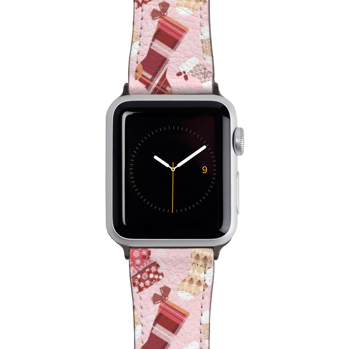 Watch 42mm / 44mm Strap PU leather Christmas Stockings in Pink and Orange by Paula Ohreen