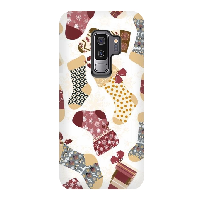 Galaxy S9 plus StrongFit Christmas Stockings in Red and Gray by Paula Ohreen