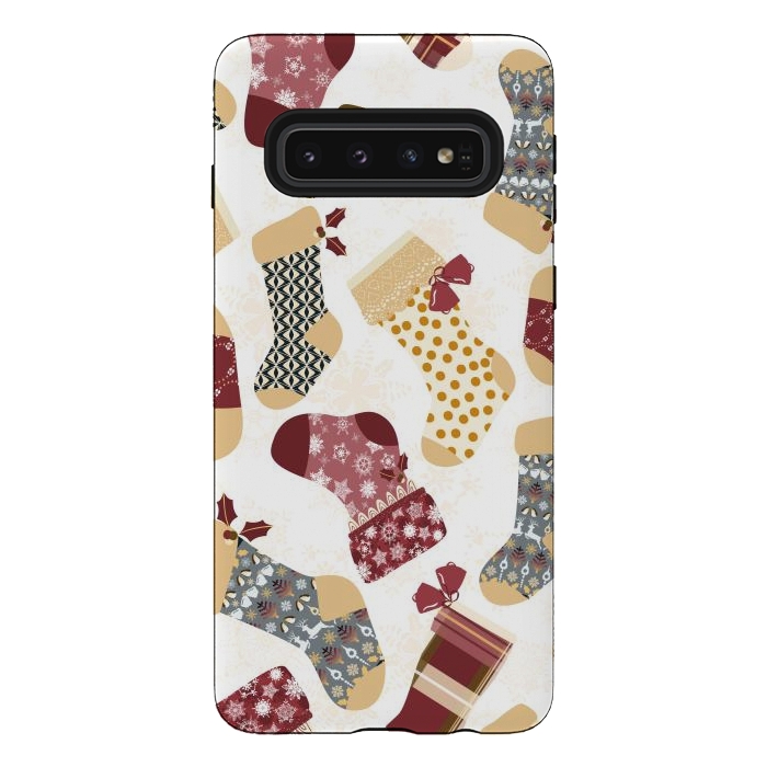 Galaxy S10 StrongFit Christmas Stockings in Red and Gray by Paula Ohreen