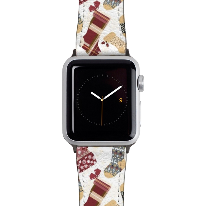 Watch 42mm / 44mm Strap PU leather Christmas Stockings in Red and Gray by Paula Ohreen