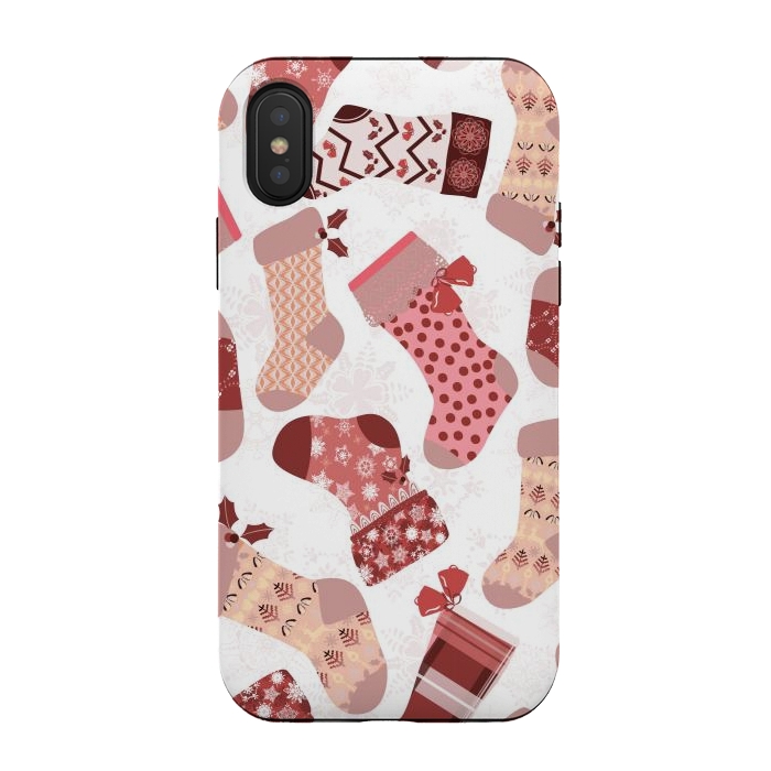 iPhone Xs / X StrongFit Christmas Stockings in Pink and Beige by Paula Ohreen