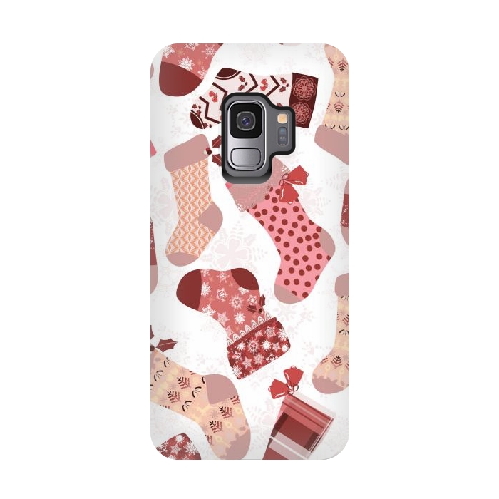 Galaxy S9 StrongFit Christmas Stockings in Pink and Beige by Paula Ohreen