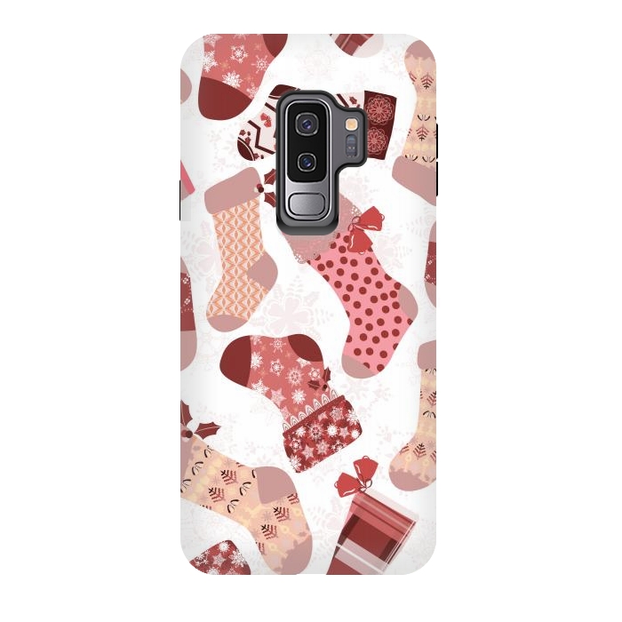 Galaxy S9 plus StrongFit Christmas Stockings in Pink and Beige by Paula Ohreen