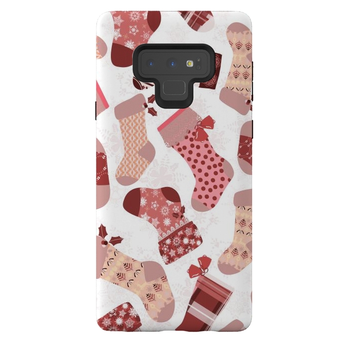 Galaxy Note 9 StrongFit Christmas Stockings in Pink and Beige by Paula Ohreen