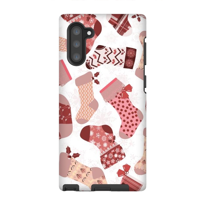 Galaxy Note 10 StrongFit Christmas Stockings in Pink and Beige by Paula Ohreen