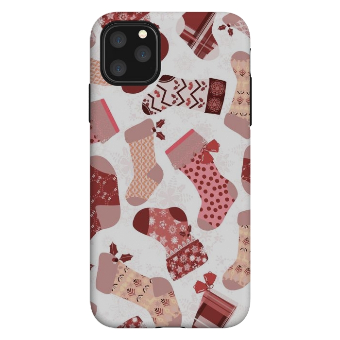 iPhone 11 Pro Max StrongFit Christmas Stockings in Pink and Beige by Paula Ohreen