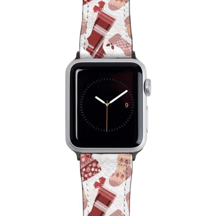 Watch 42mm / 44mm Strap PU leather Christmas Stockings in Pink and Beige by Paula Ohreen