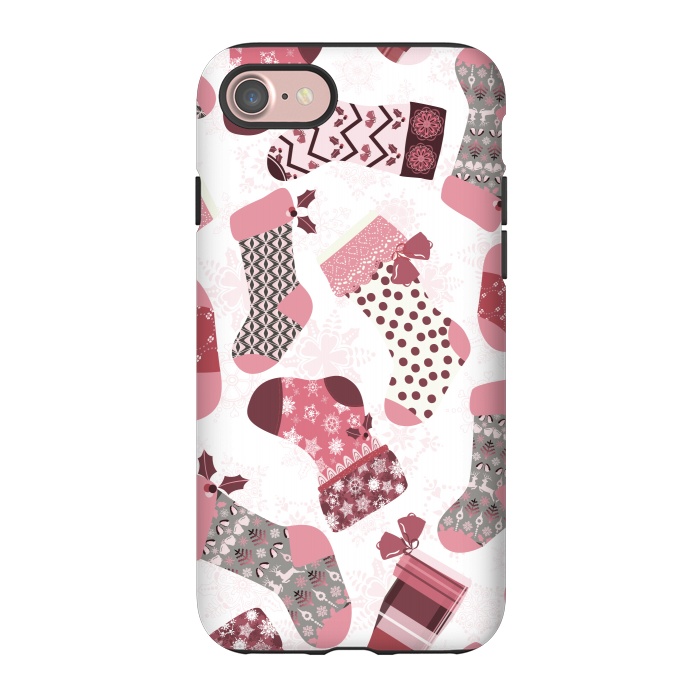iPhone 7 StrongFit Christmas Stockings in Pink and Gray by Paula Ohreen