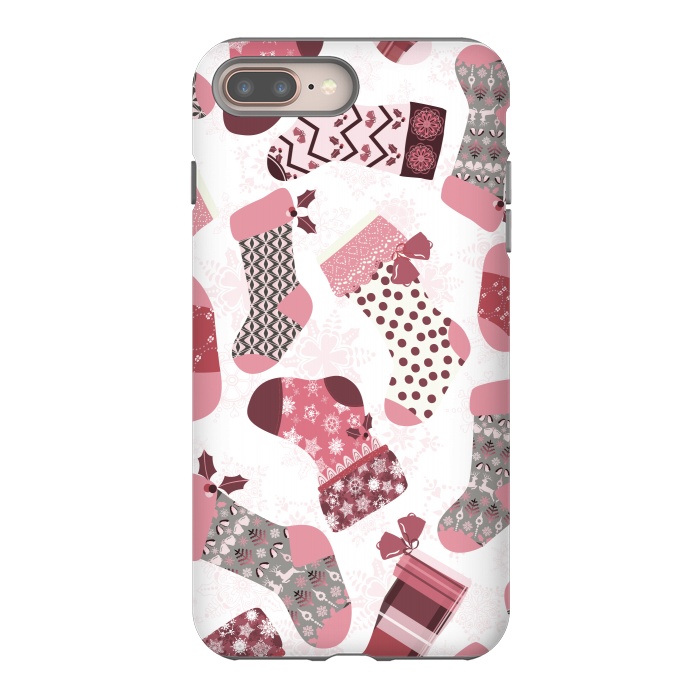 iPhone 7 plus StrongFit Christmas Stockings in Pink and Gray by Paula Ohreen