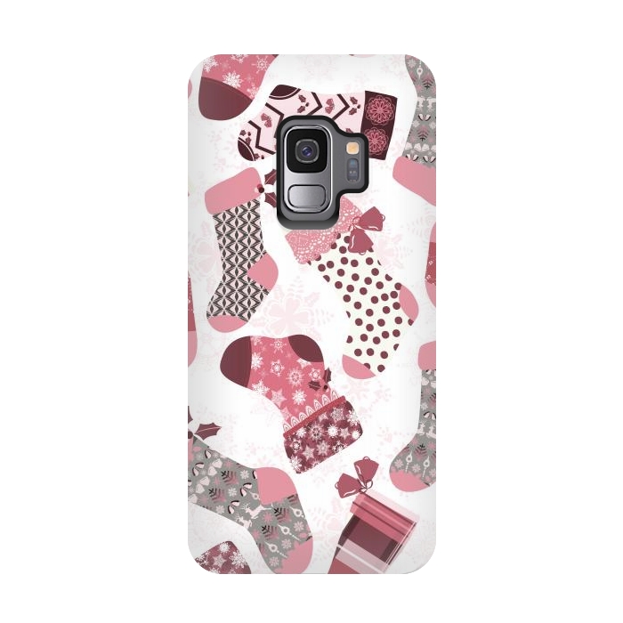 Galaxy S9 StrongFit Christmas Stockings in Pink and Gray by Paula Ohreen