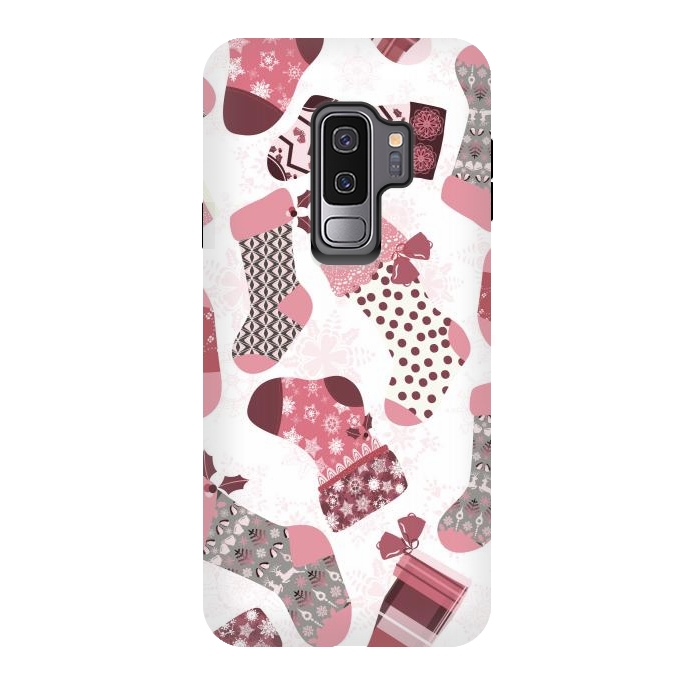 Galaxy S9 plus StrongFit Christmas Stockings in Pink and Gray by Paula Ohreen