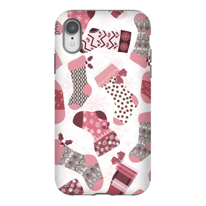 iPhone Xr StrongFit Christmas Stockings in Pink and Gray by Paula Ohreen
