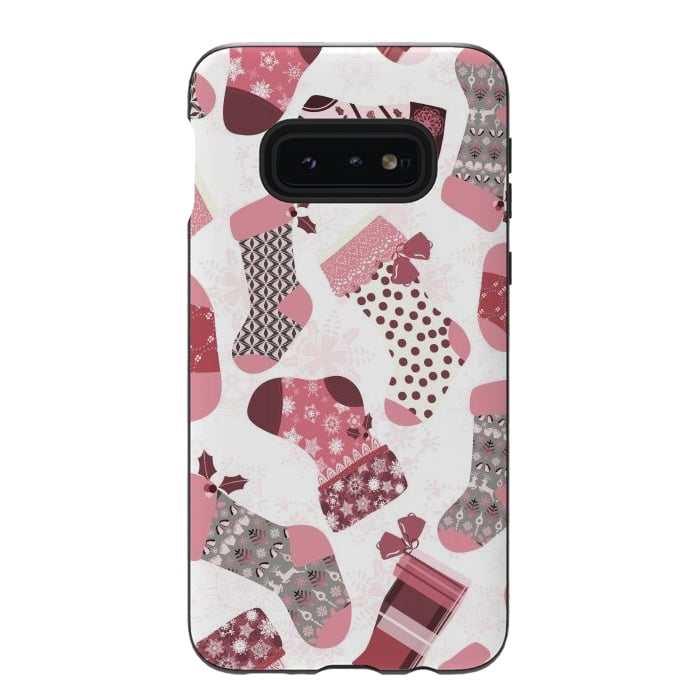 Galaxy S10e StrongFit Christmas Stockings in Pink and Gray by Paula Ohreen