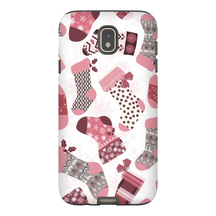 Galaxy J7 StrongFit Christmas Stockings in Pink and Gray by Paula Ohreen