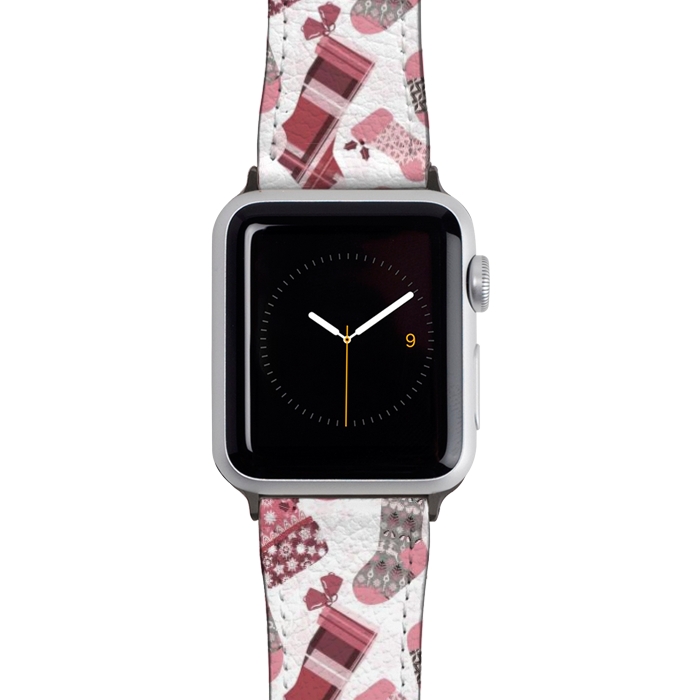 Watch 42mm / 44mm Strap PU leather Christmas Stockings in Pink and Gray by Paula Ohreen