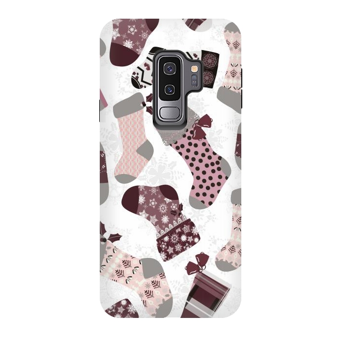 Galaxy S9 plus StrongFit Christmas Stockings in Purple and Gray by Paula Ohreen