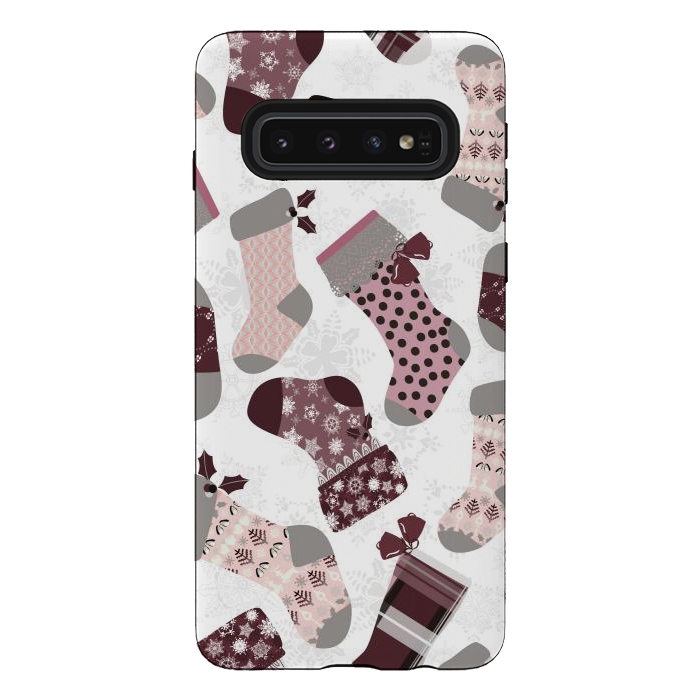 Galaxy S10 StrongFit Christmas Stockings in Purple and Gray by Paula Ohreen