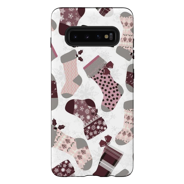 Galaxy S10 plus StrongFit Christmas Stockings in Purple and Gray by Paula Ohreen