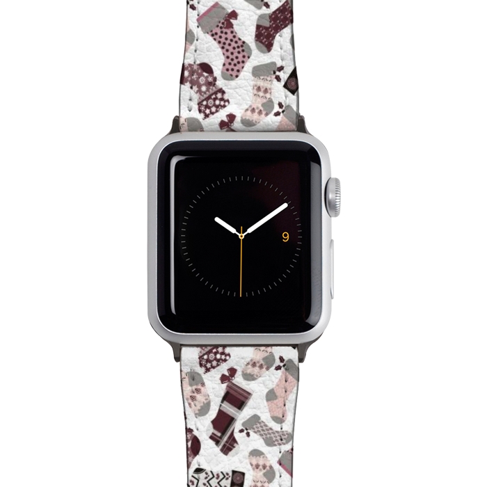 Watch 42mm / 44mm Strap PU leather Christmas Stockings in Purple and Gray by Paula Ohreen