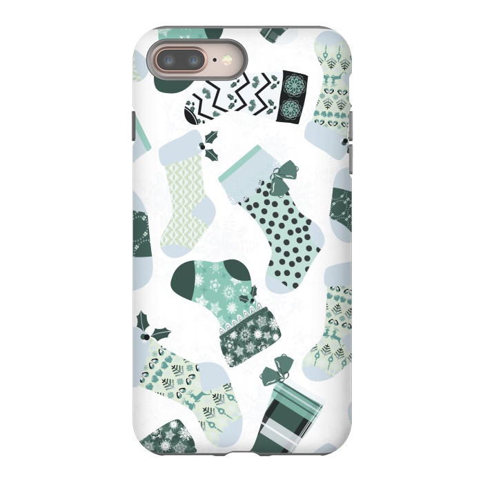 iPhone 7 plus StrongFit Christmas Stockings in Green and White by Paula Ohreen