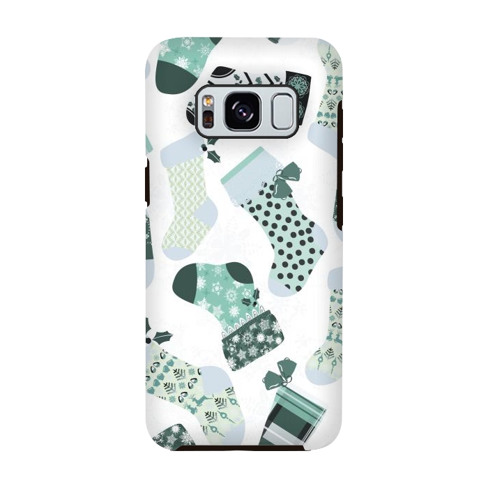 Galaxy S8 StrongFit Christmas Stockings in Green and White by Paula Ohreen