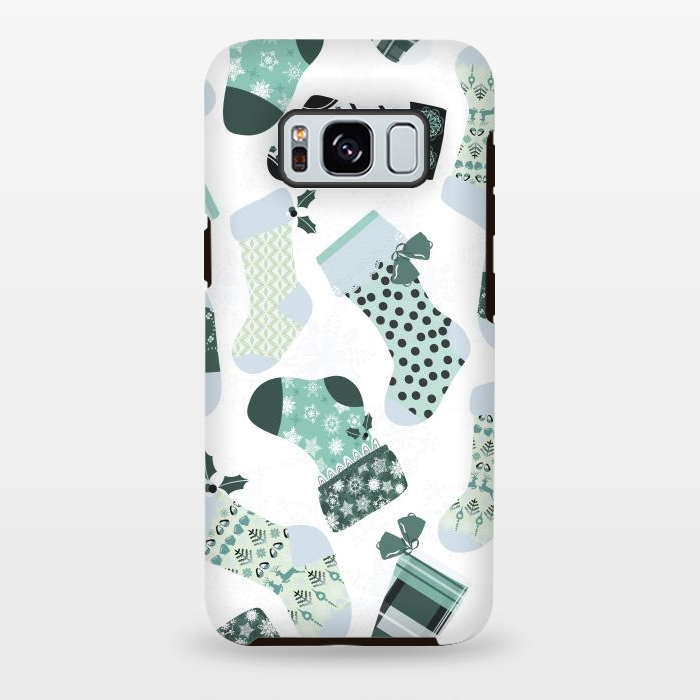 Galaxy S8 plus StrongFit Christmas Stockings in Green and White by Paula Ohreen