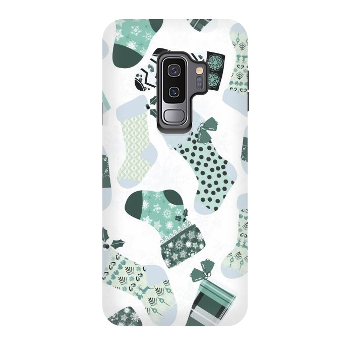 Galaxy S9 plus StrongFit Christmas Stockings in Green and White by Paula Ohreen
