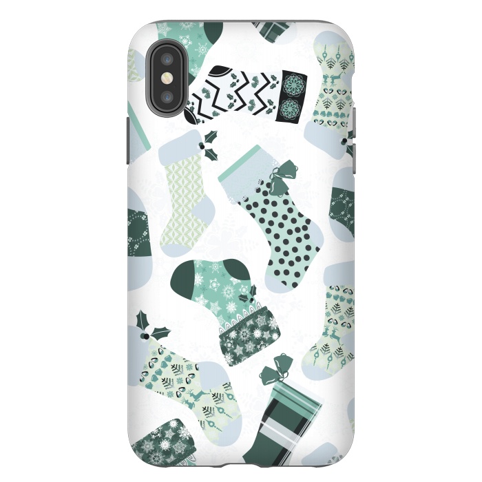 iPhone Xs Max StrongFit Christmas Stockings in Green and White by Paula Ohreen