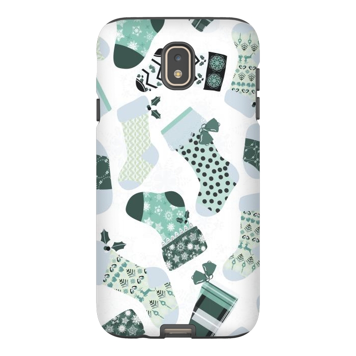 Galaxy J7 StrongFit Christmas Stockings in Green and White by Paula Ohreen