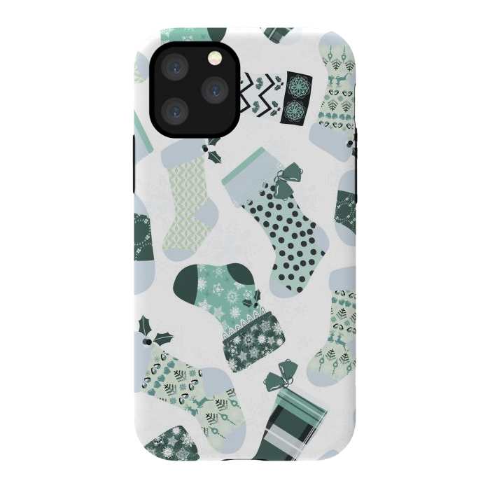 iPhone 11 Pro StrongFit Christmas Stockings in Green and White by Paula Ohreen