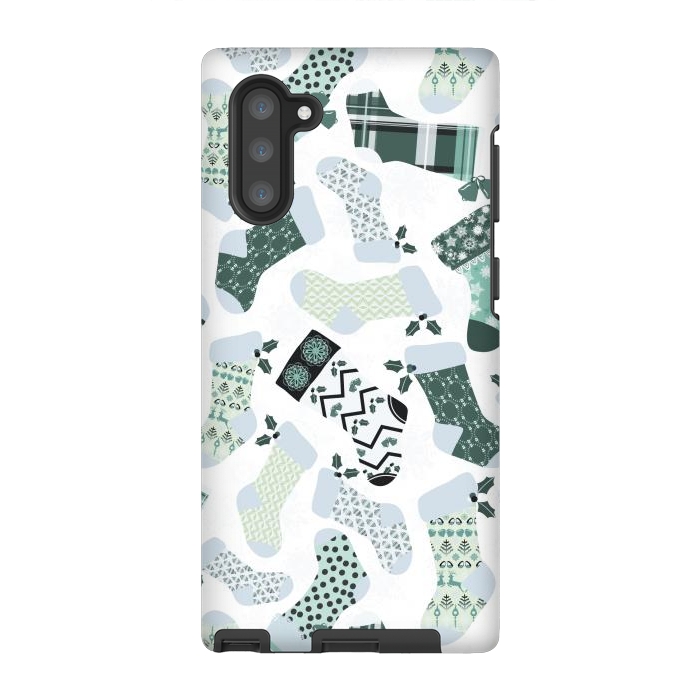 Galaxy Note 10 StrongFit Christmas Stockings in Green and White by Paula Ohreen