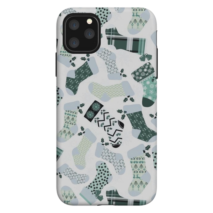 iPhone 11 Pro Max StrongFit Christmas Stockings in Green and White by Paula Ohreen