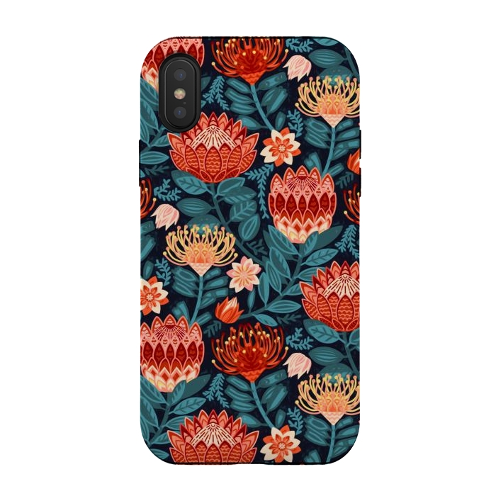 iPhone Xs / X StrongFit Protea Chintz - Navy  by Tigatiga