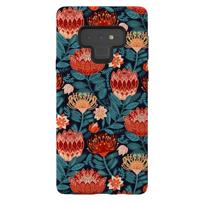 Galaxy Note 9 StrongFit Protea Chintz - Navy  by Tigatiga