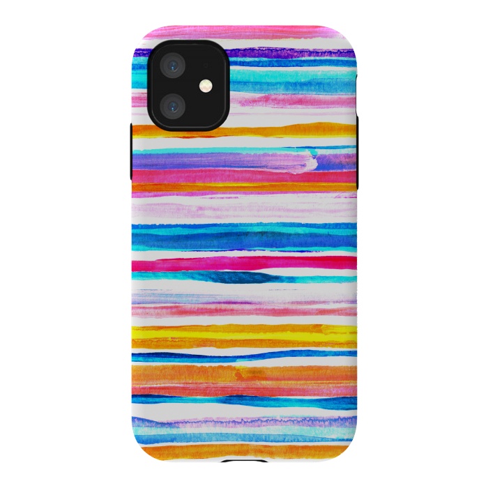 iPhone 11 StrongFit Bright Hand Painted Gouache Beach Chair Stripes by Micklyn Le Feuvre