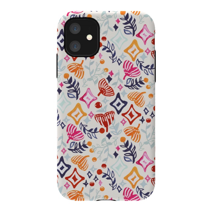 iPhone 11 StrongFit Christmas Abstract Ginkgo & Berry Pattern  by Tigatiga