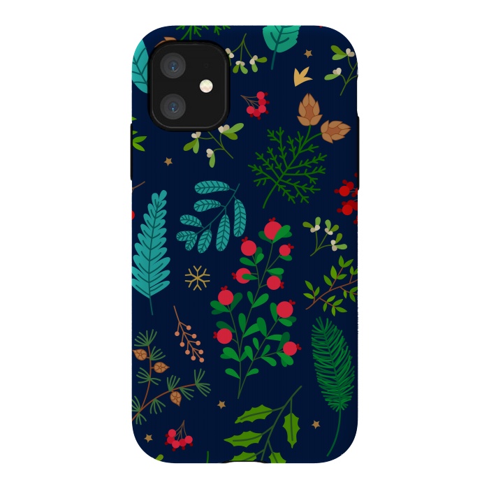 iPhone 11 StrongFit Holiday Christmas with Branches Mistletoe and Berries by ArtsCase